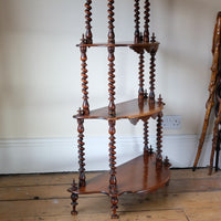 Walnut etagere waterfall shelves barley twist columns