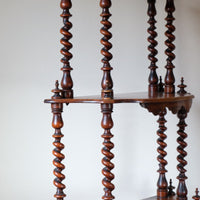 Walnut etagere waterfall shelves barley twist columns