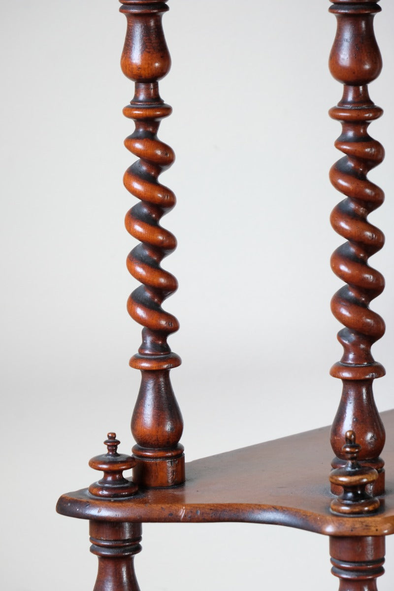 Walnut etagere waterfall shelves barley twist columns