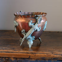 Tibetan copper planter with brass dragons front view
