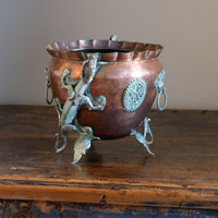 Tibetan copper planter with brass dragons front view