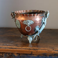 Tibetan copper planter with brass dragons front view