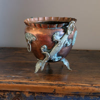 Tibetan copper planter with brass dragons front view