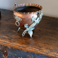 Hammered copper and brass Tibetan planter detail