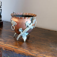 Tibetan copper planter with brass dragons front view