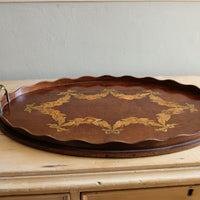 Mahogany Inlaid Serving Tray Oval Shape Circa 1910