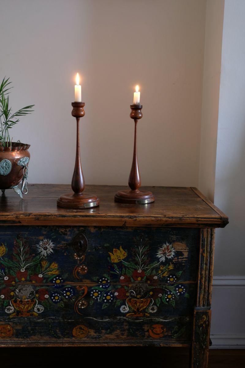 Candlesticks made from teak of HMS Terrible 1895 with brass plaque