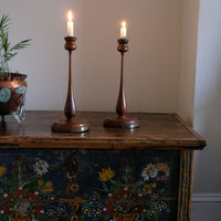 Candlesticks made from teak of HMS Terrible 1895 with brass plaque