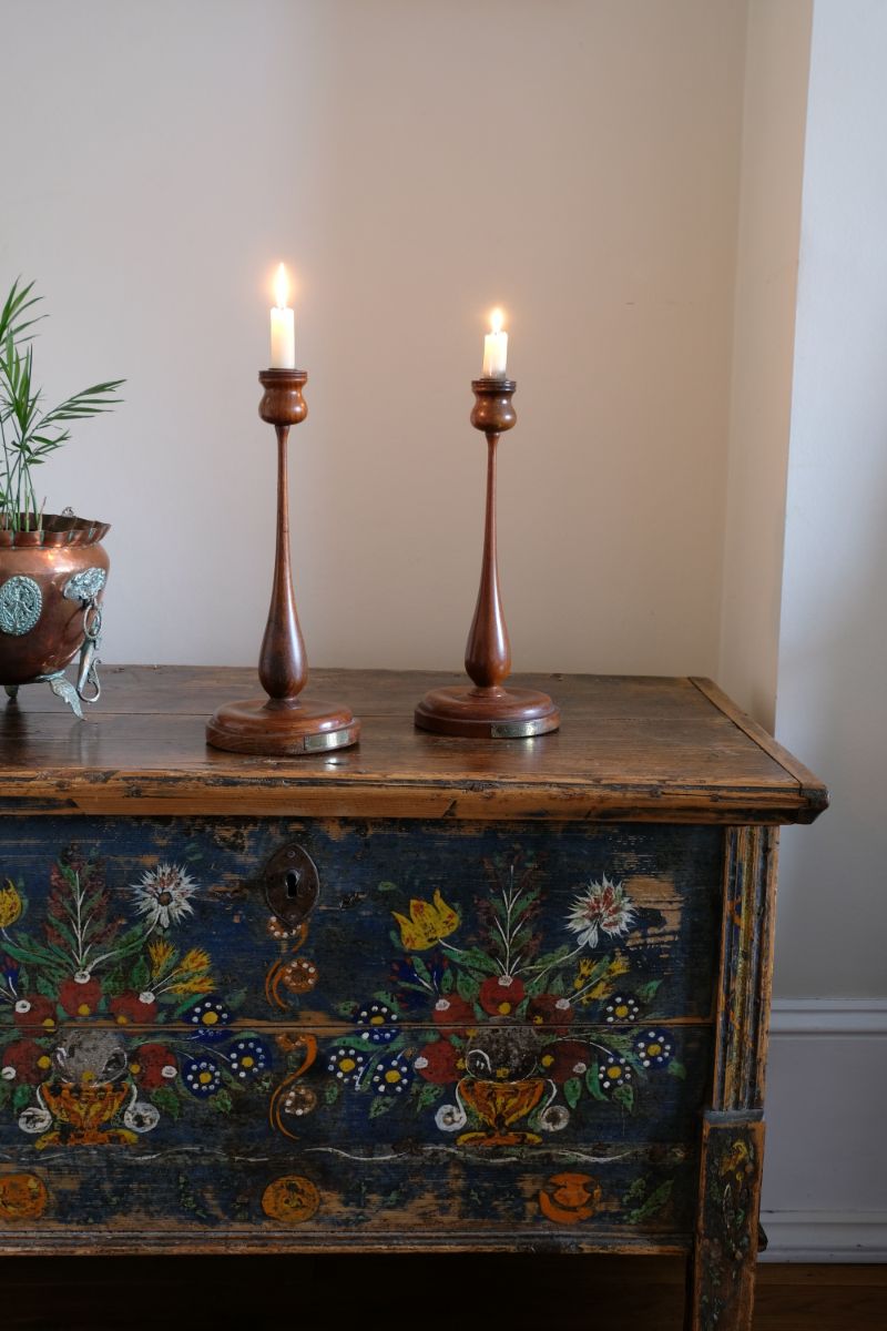 Candlesticks made from teak of HMS Terrible 1895 with brass plaque