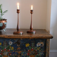 Candlesticks made from teak of HMS Terrible 1895 with brass plaque