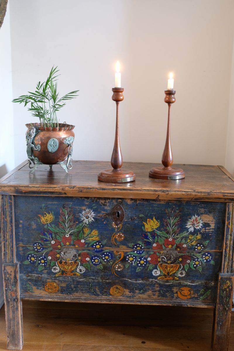Pair of teak naval candlesticks from HMS Terrible telescope‐style turned