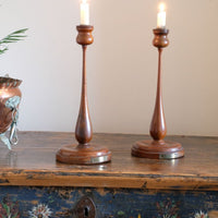 Candlesticks made from teak of HMS Terrible 1895 with brass plaque