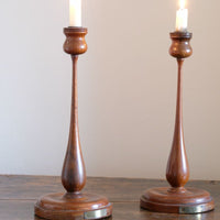 Candlesticks made from teak of HMS Terrible 1895 with brass plaque