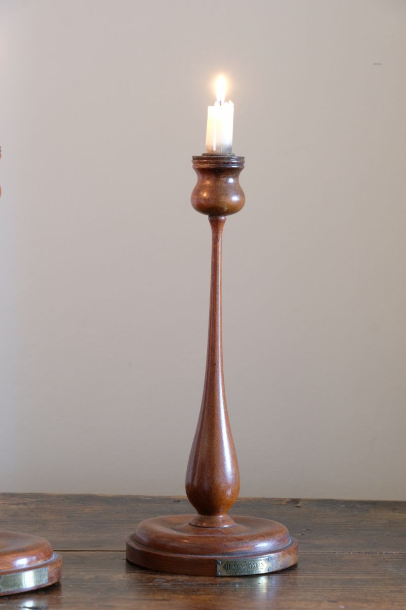 Candlesticks made from teak of HMS Terrible 1895 with brass plaque