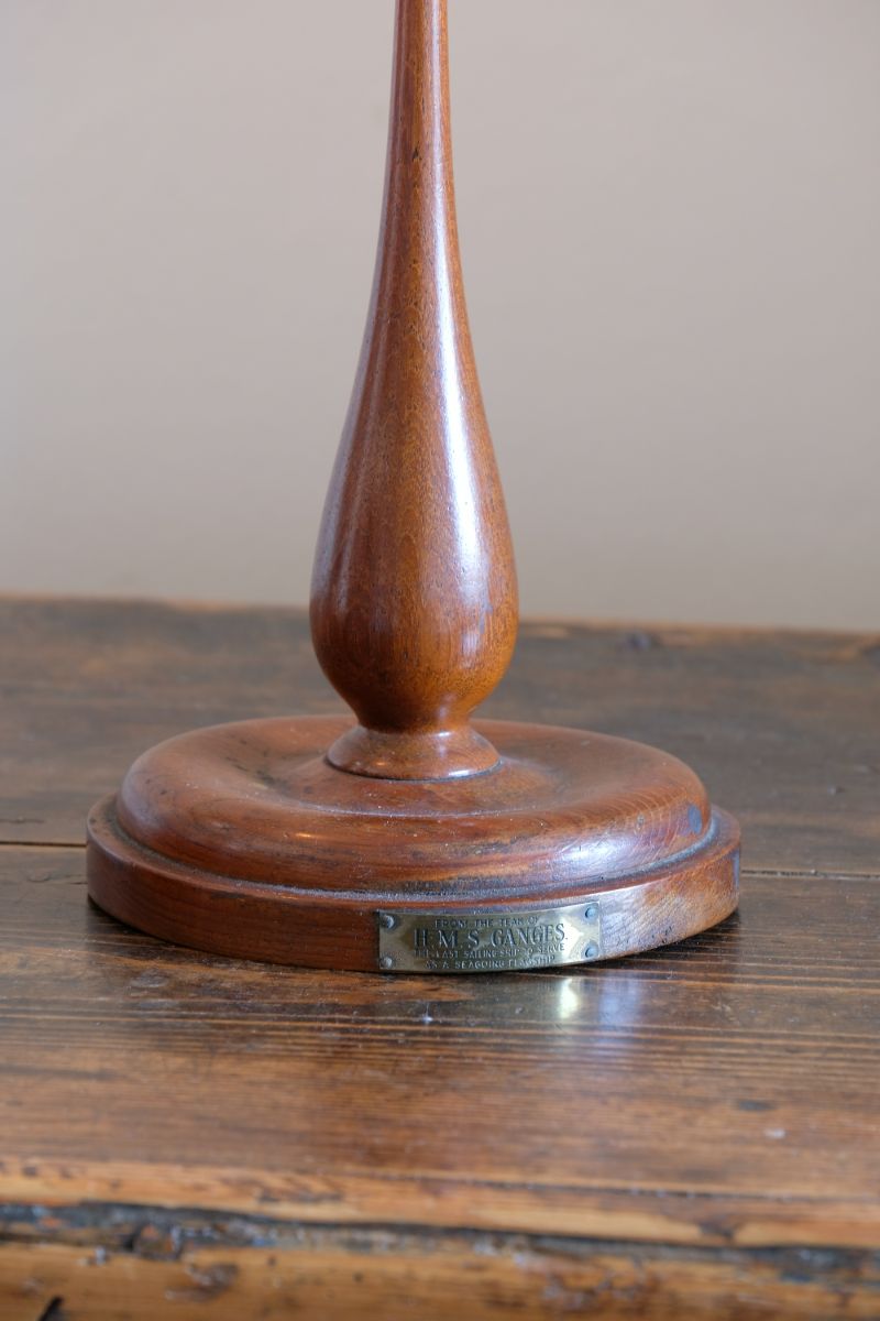 Candlesticks made from teak of HMS Terrible 1895 with brass plaque