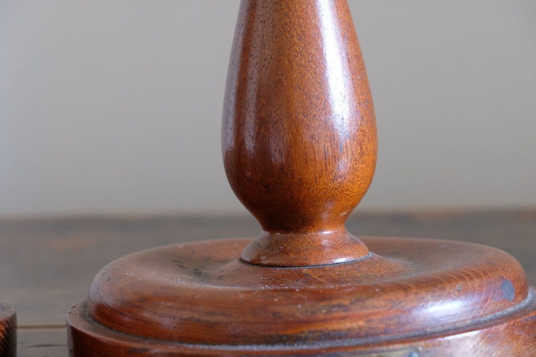 Candlesticks made from teak of HMS Terrible 1895 with brass plaque