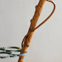 folk art yew wood walking stick with twig hand guard