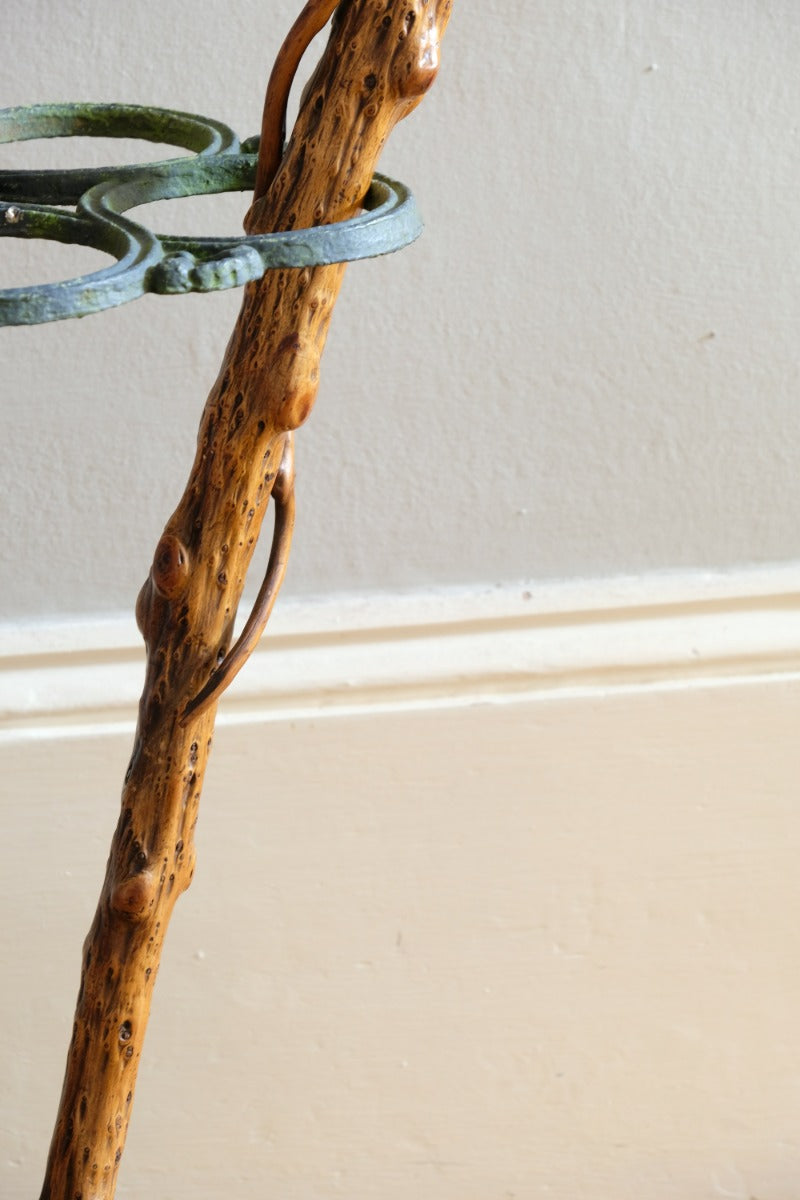 folk art yew wood walking stick with twig hand guard