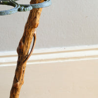 folk art yew wood walking stick with twig hand guard