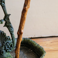 folk art yew wood walking stick with twig hand guard