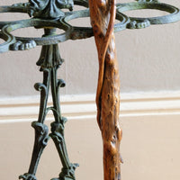 folk art yew wood walking stick with twig hand guard