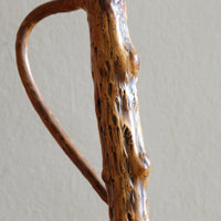 folk art yew wood walking stick with twig hand guard