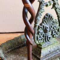 Carved Mahogany Snake‑Entwined Folk Art Walking Stick