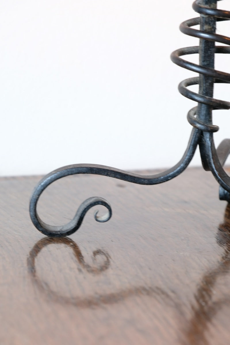 Arts & Crafts wrought iron candlesticks with copper drip trays