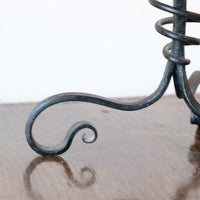 Arts & Crafts wrought iron candlesticks with copper drip trays