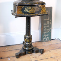 Chinoiserie Teapoy table with a serpentine sarcophagus-shaped top