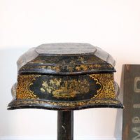 Chinoiserie Teapoy table with a serpentine sarcophagus-shaped top