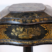 Chinoiserie Teapoy table with a serpentine sarcophagus-shaped top