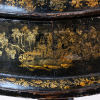 Chinoiserie Teapoy table with a serpentine sarcophagus-shaped top