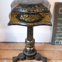 Chinoiserie Teapoy table with a serpentine sarcophagus-shaped top