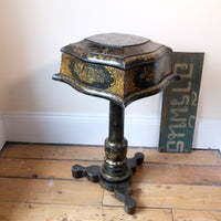 Chinoiserie Teapoy table with a serpentine sarcophagus-shaped top