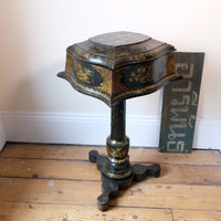 Chinoiserie Teapoy table with a serpentine sarcophagus-shaped top