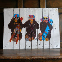 Naïve street stencil artwork Three Wise Monkeys mounted on wood – late 20th century