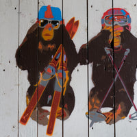 Naïve street stencil artwork Three Wise Monkeys mounted on wood – late 20th century