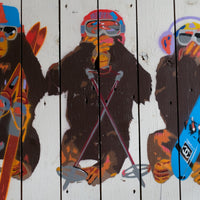 Naïve street stencil artwork Three Wise Monkeys mounted on wood – late 20th century