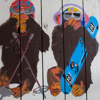 Naïve street stencil artwork Three Wise Monkeys mounted on wood – late 20th century