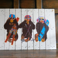 Naïve street stencil artwork Three Wise Monkeys mounted on wood – late 20th century