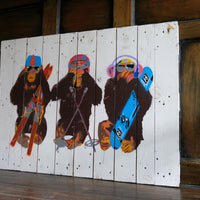Naïve street stencil artwork Three Wise Monkeys mounted on wood – late 20th century