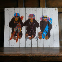 Naïve street stencil artwork Three Wise Monkeys mounted on wood – late 20th century