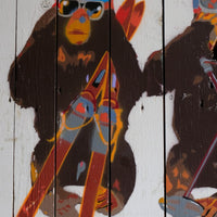 Naïve street stencil artwork Three Wise Monkeys mounted on wood – late 20th century