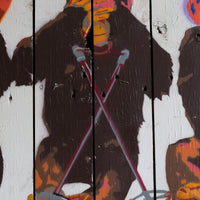 Naïve street stencil artwork Three Wise Monkeys mounted on wood – late 20th century