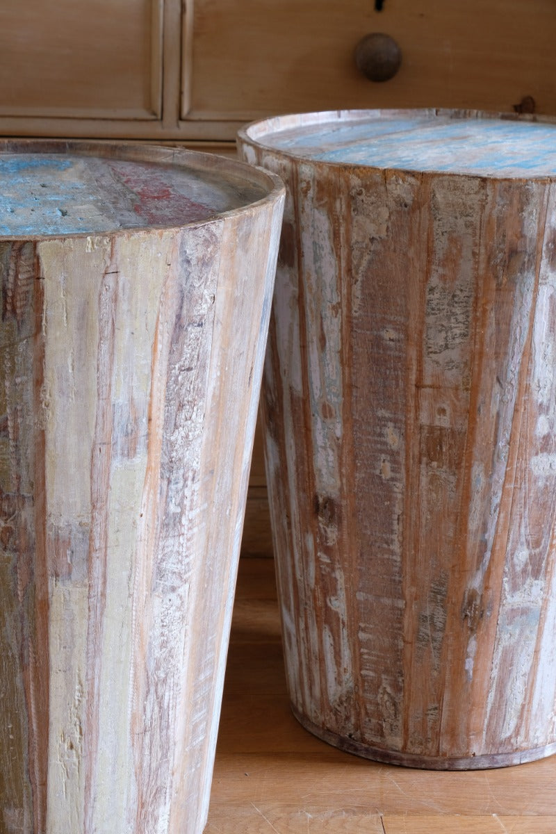 Barrel-style tiered tub table reclaimed painted timber