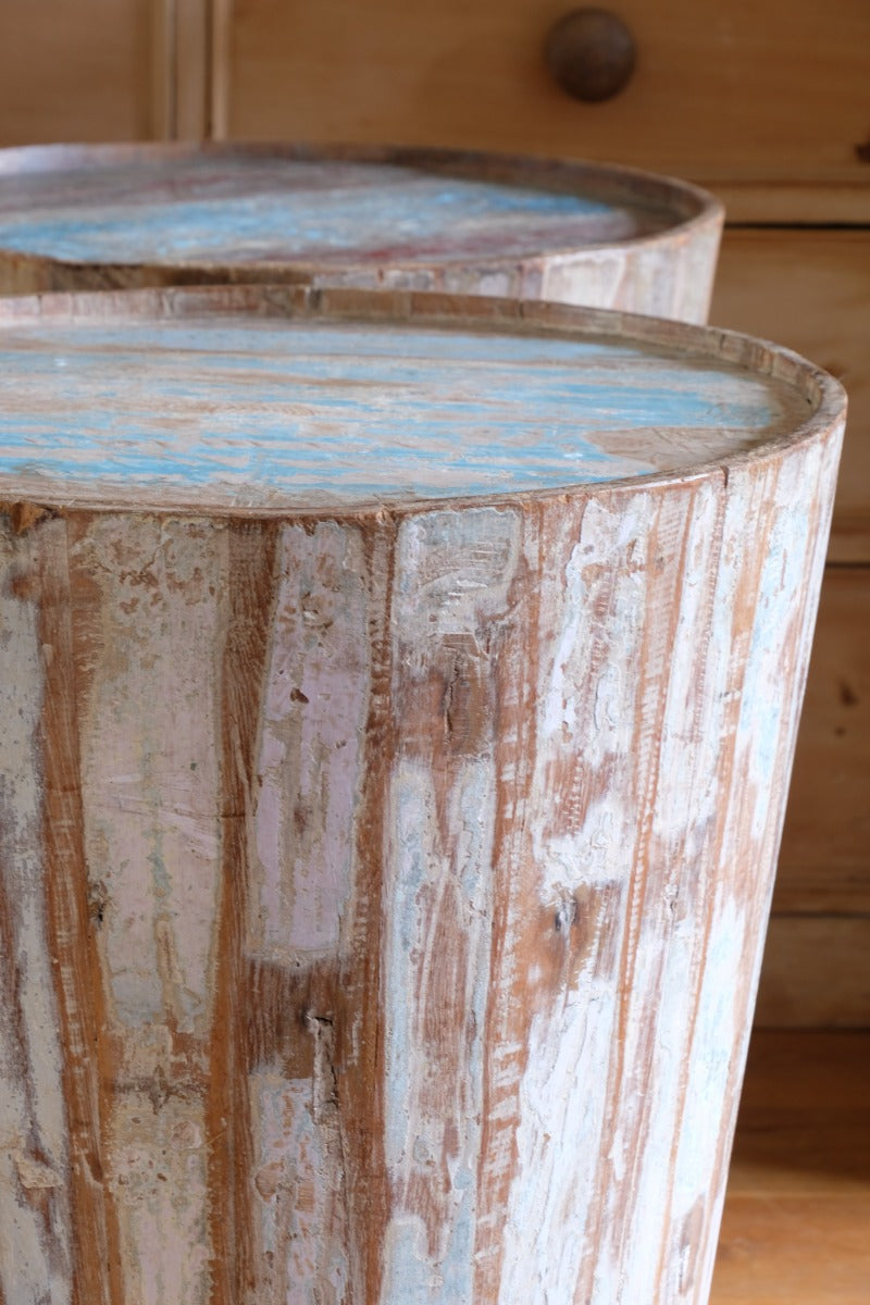 close up of the Vintage painted tub tables