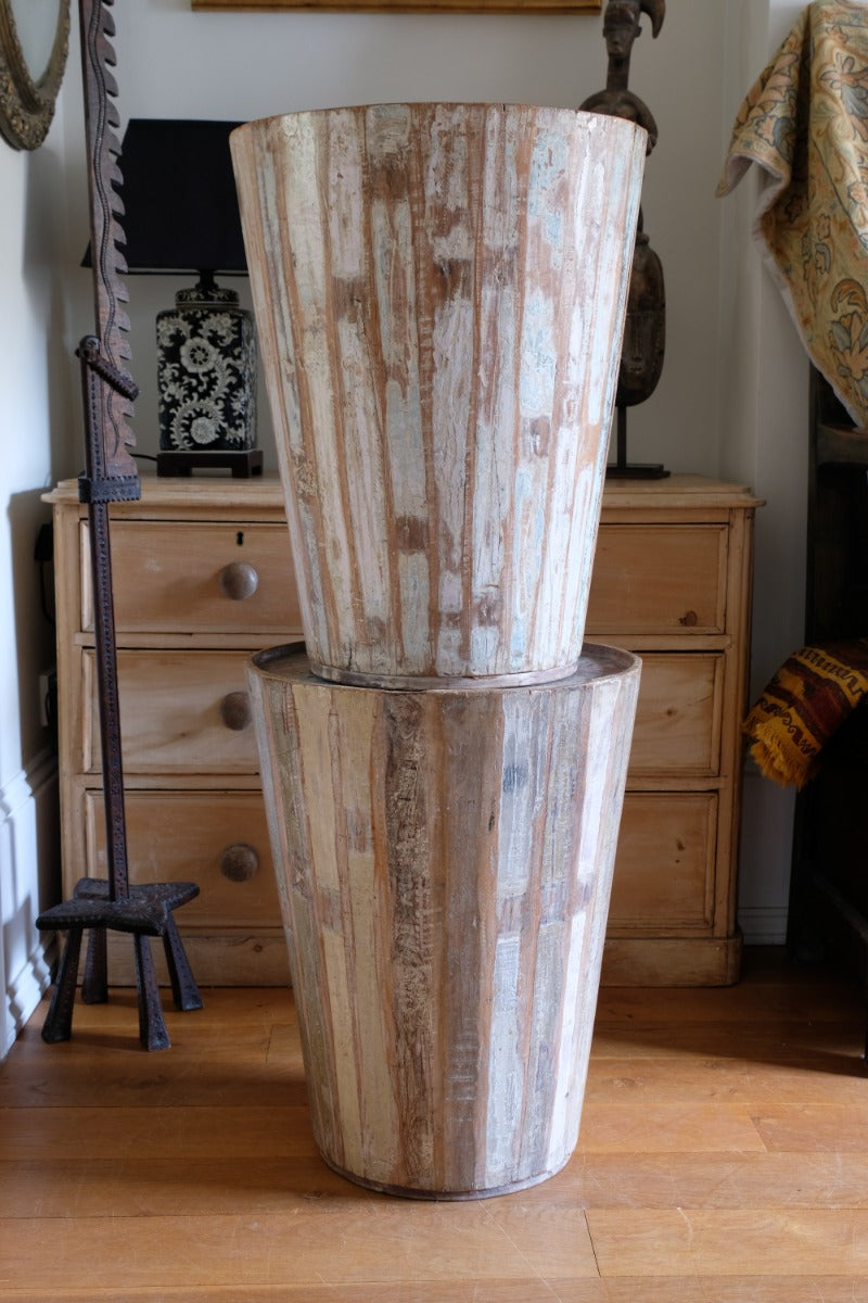 Vintage painted tub tables stacked up