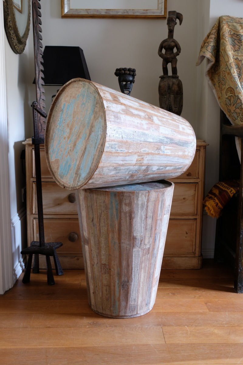 Vintage painted tub tables stacked up