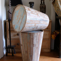 Vintage painted tub tables stacked up